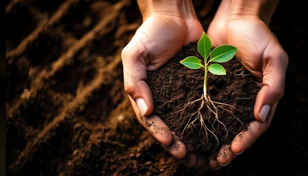 hand holding young tree for planting. concept eco earth day