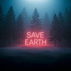 Save Earth Neon Art for Earth Day – Forest Silhouette