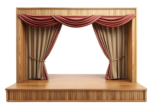 wooden stage with curtains clipart image on transparent background
