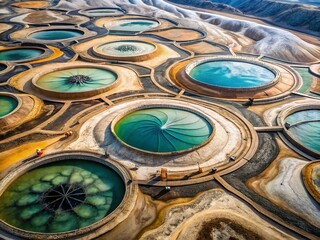 Panoramic Aerial View of Circular Sedimentation Basins, Industrial Waste Water Treatment Plant