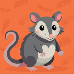 Cute and funny Possum. Baby opossum standing. Vector illustration possum character design with flat color. Can be used for design of t-shirts, posters and Baby Shower party and characters.
