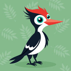 Funny Woodpecker character. Vector flat cartoon character illustration icon. Cute woodpecker concept. Cartoon forest woodpecker in flat design style. Illustration of bird animal, Woodpecker with wings
