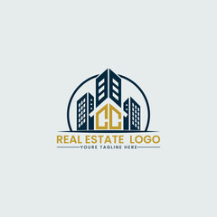 Elegant CC Real Estate Logo with Urban Skyline