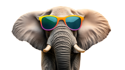 Vibrant Elephant with Colorful Sunglasses on Orange Background for Creative Design Projects