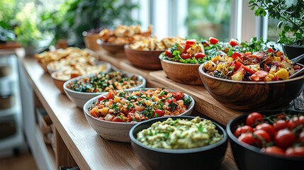 Obraz premium A Delicious Buffet of Fresh Salads and Dips