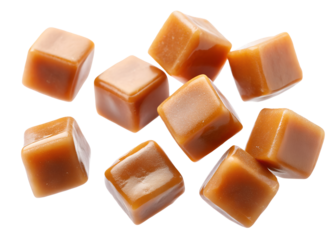 floating caramel cubes clipart image on transparent background