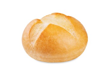 Kaiser roll bun with a cross cut on top on a white isolated background