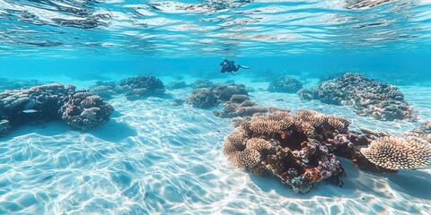Underwater exploration coral reef diving adventure in tropical waters scenic view