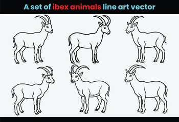 Set of farm ibex animals collection line art vector.