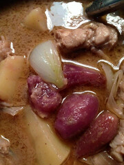 Thai chicken Massaman curry with sweet potato and onion 