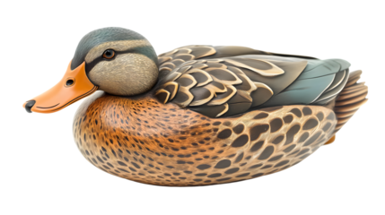 Graceful Female Mallard Duck Elegantly Positioned on White Background for Isolated Design Concept.