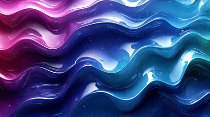 Colorful liquid waves with pink and blue hues, reflecting light and shadows