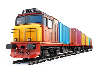 Obraz premium Colorful Freight Train: A vibrant freight train carrying a cargo of vividly colored containers, signifying transportation, logistics, and global trade.