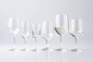Fototapeta premium Elegant arrangement of various glass types showcasing distinct s