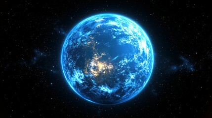 Fototapeta premium Celestial Sphere: A Glowing Blue Planet in the Vast Cosmos