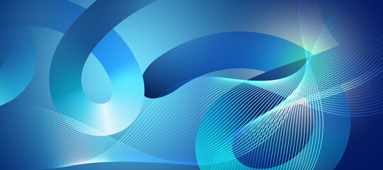 A modern abstract background with flowing curves and soft gradients in cool blue tones. Overlapping lines and shapes evoke a sense of motion and fluidity, perfect for tech or corporate designs.
