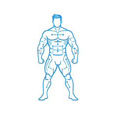 A stylized illustration of a muscular man in a standing pose, showcasing a strong physique and defined muscles. Ideal for fitness, health, and wellness-related projects.