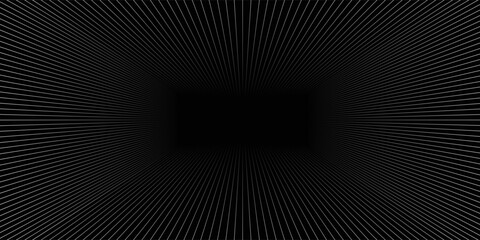 Futuristic perspective grid box. Abstract wireframe with white grid line on black background. eps 10