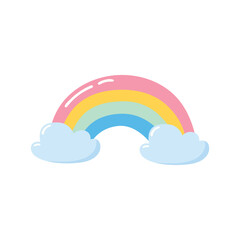 Cute cartoon rainbow with clouds. Vector illustration