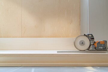 Installing crown molding in a modern living room during daylight hours Generative AI