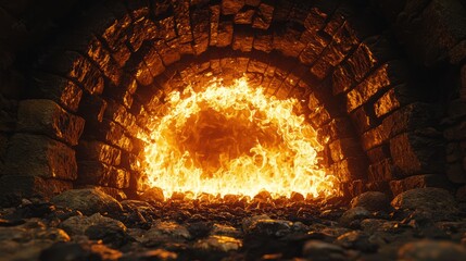 Close-up of a glowing forge emitting heat and light.