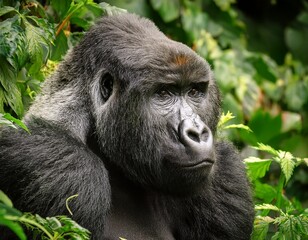 Naklejka premium Mountain gorilla in natural habitat