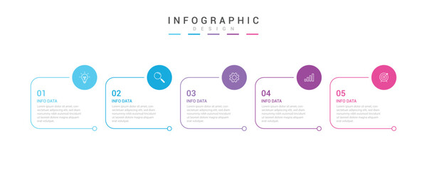 Modern minimalist elegant clean circular 5 steps editable infographic design template vector