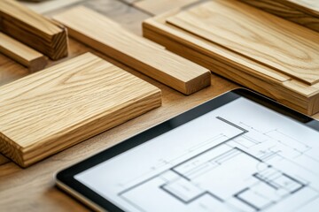 Interior designer's tablet displaying room layout and design elements Generative AI