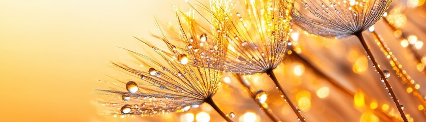 Ethereal Dandelion Seeds Glimmering in the Golden Sunlight