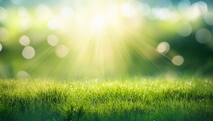 Obraz premium natural grass field background with blurred bokeh and sun rays
