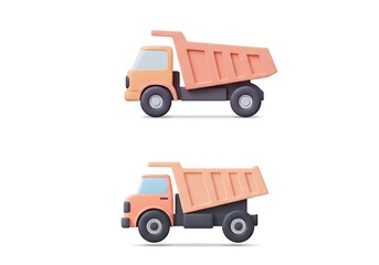 Two Cute Toy Dump Trucks Rendering on White Background for Kids