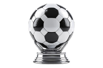 Naklejka premium Classic Soccer Ball on Modern Silver Trophy Stand
