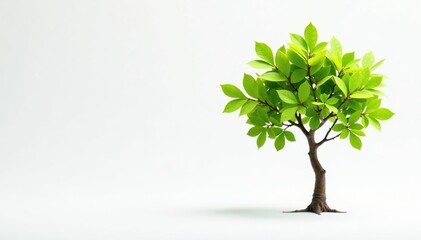 Obraz premium Single young tree, delicate leaves, white backdrop, vegetation, nature