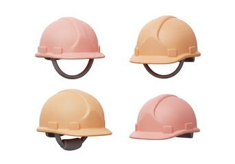 Fototapeta premium Multiple Construction Helmets Displayed Featuring Pink and Orange Protective Gear