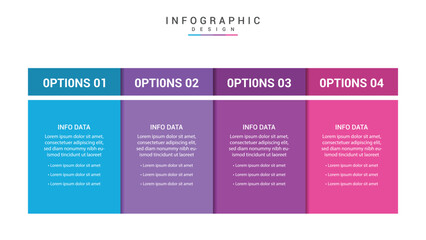 infographic 4 point stage template with fullpage table box with header for slide presentation vector