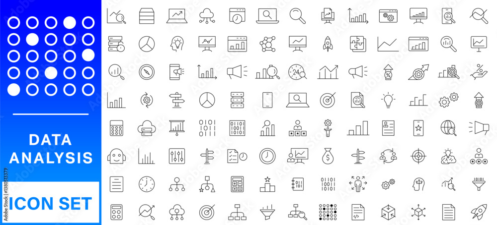 Poster data analysis line icon set. editable stroke. containing as big data, data mining, algorithm, analyt