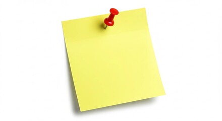 a yellow note pinned to the surface with a red pin