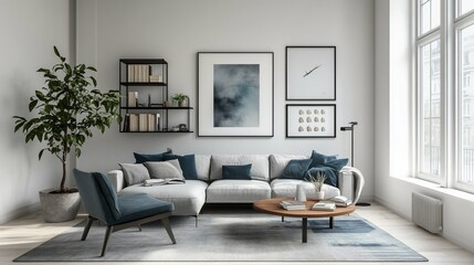 Fototapeta premium Serene Living Modern Room with Art Plants and Soft Light