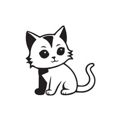 Obraz premium Cartoon illustration of a cute black cat with a tail and paws, designed in a fun, playful style, representing a happy domestic kitten