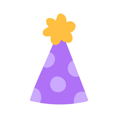 Birthday party hat isolated on a white background. Vector hand-drawn illustration in flat style. Perfect for decorations, holiday designs, cards, logo.