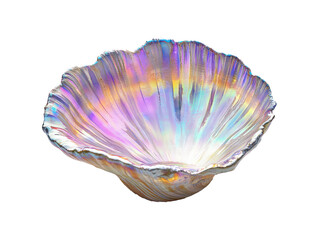 Fototapeta premium The image presents an iridescent seashell with mesmerizing colors and a delicate, textured surface. It is a beautiful, artistic display.