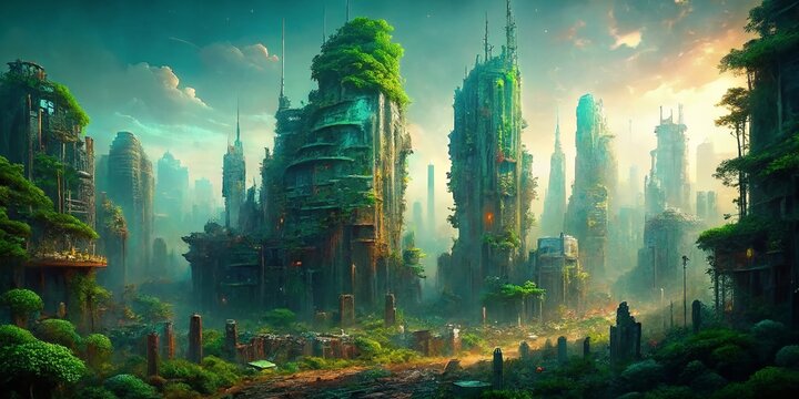 Post-Apocalyptic City Overgrown with Nature: 2050 Macro Photography