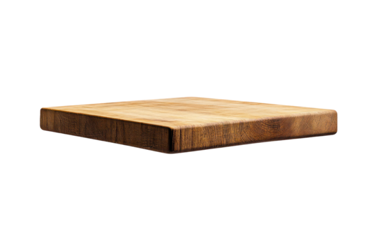 This image features a close-up shot of a wooden cutting board with a transparent background.