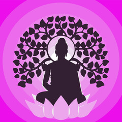 Serene Buddha Vector Art Under the Majestic Banyan Tree