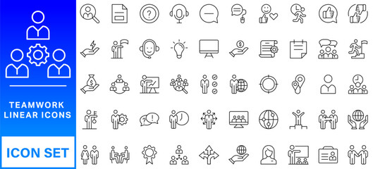 Teamwork line editable icon set. Editable stroke. Vector illustration