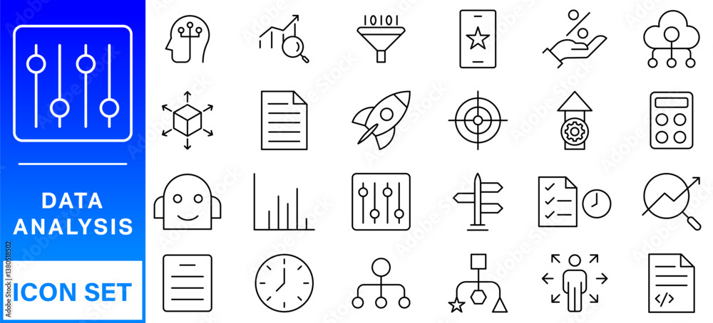 Aufkleber data analysis line icon set. editable stroke. containing as big data, data mining, algorithm, analyt