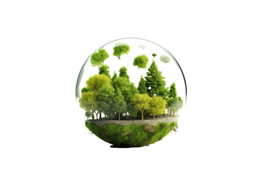 A textured Earth with forests, clouds, and a rich depiction of biodiversity covering continents, isolated on a transparent background