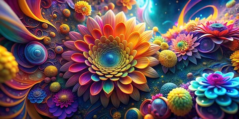 Psychedelic Floral Macro Abstract Background - Vibrant Generative AI Art