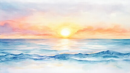 Obraz premium Serene Sunset Ocean Watercolor Painting