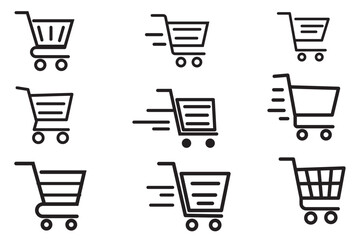 Shopping cart icons set. Internet shop buy symbol. Vector illustration.